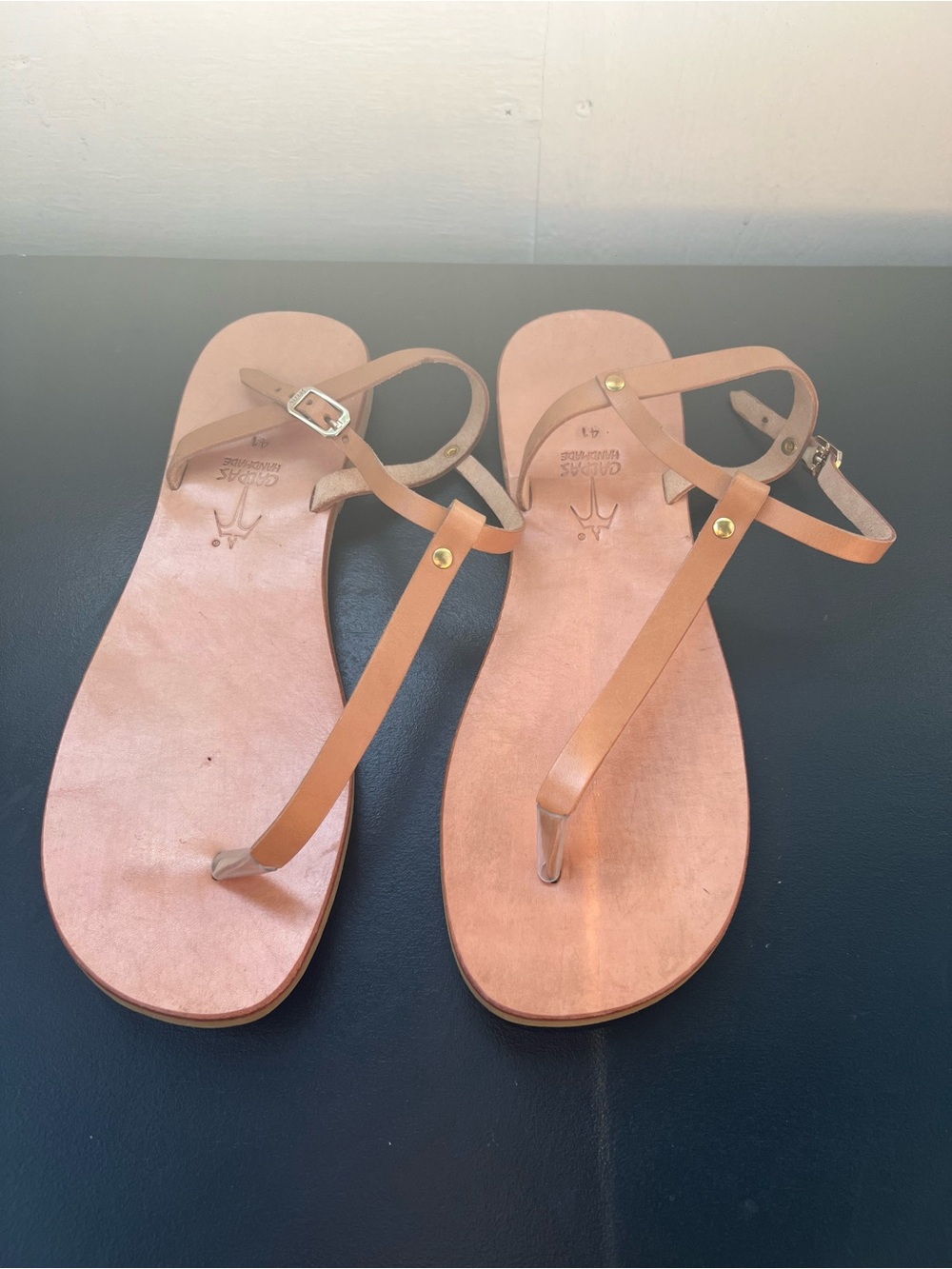 Handcrafted Leather T-strap Sandals in Tan